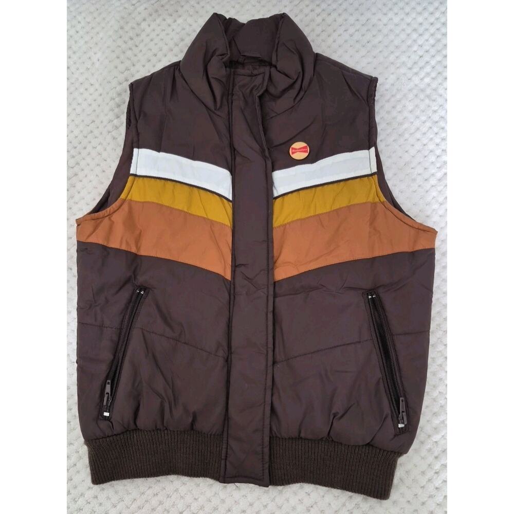 XXI Forever 21 Puffer Vest Women Small Brown Colorblock Retro Y2K Zip
